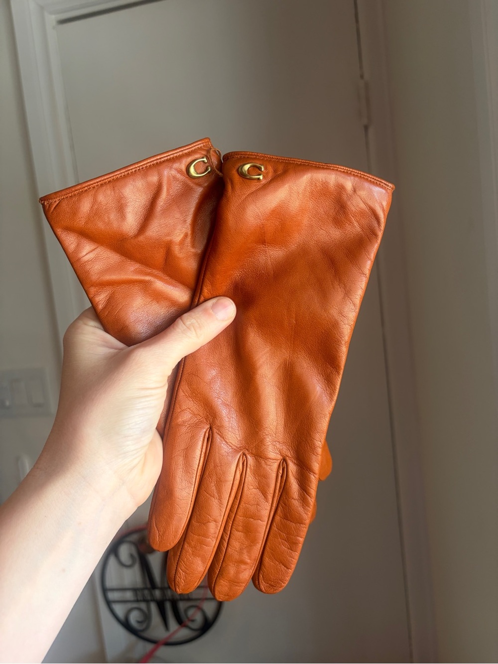 Coach Women's Leather Gloves - Burnt Orange with Gold Hardware